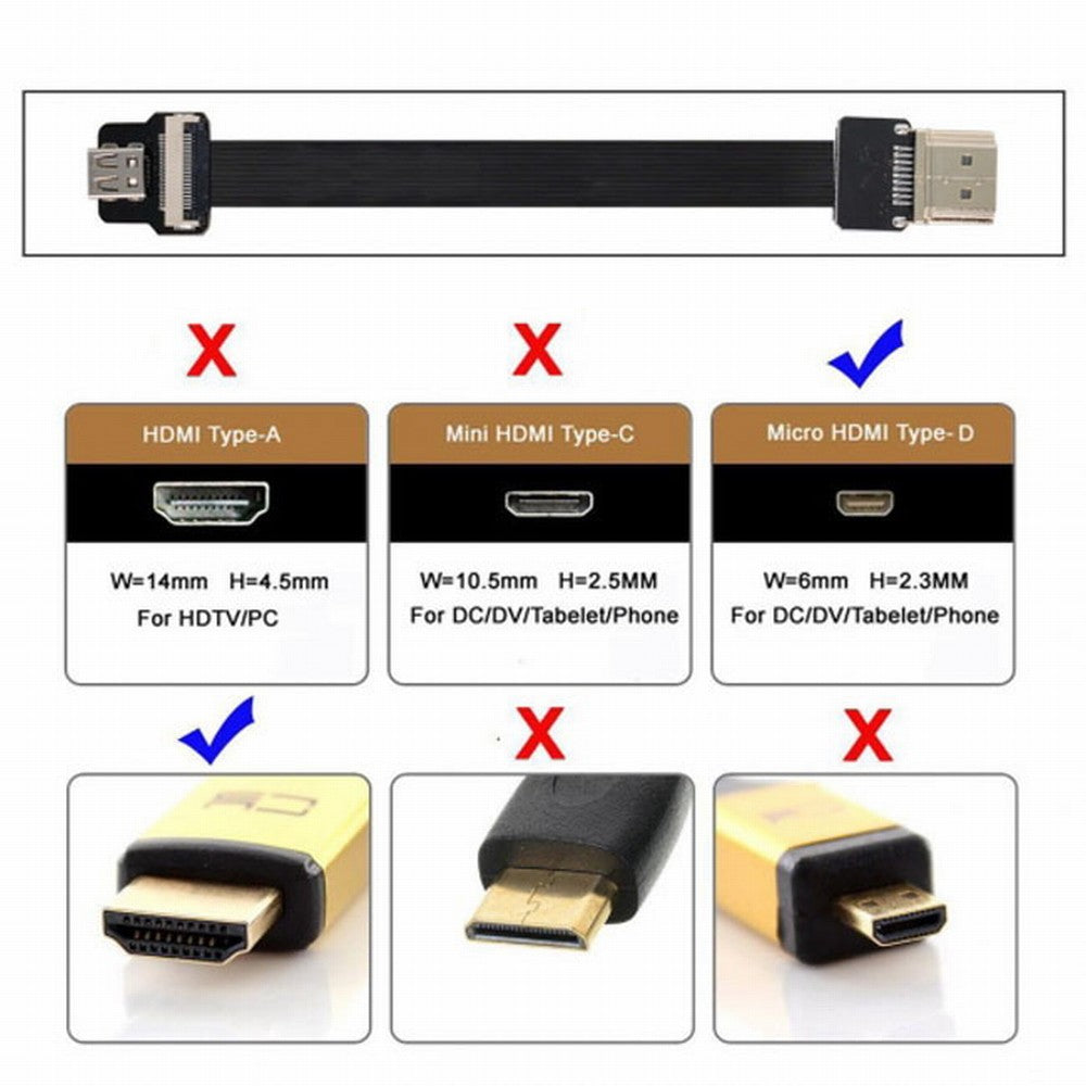 Chenyang CYFPV HDMI Male to Micro HDMI Female Extension FPC Flat Cable 1080P for FPV HDTV Multicopter Aerial Photography CC-HD-188-BK