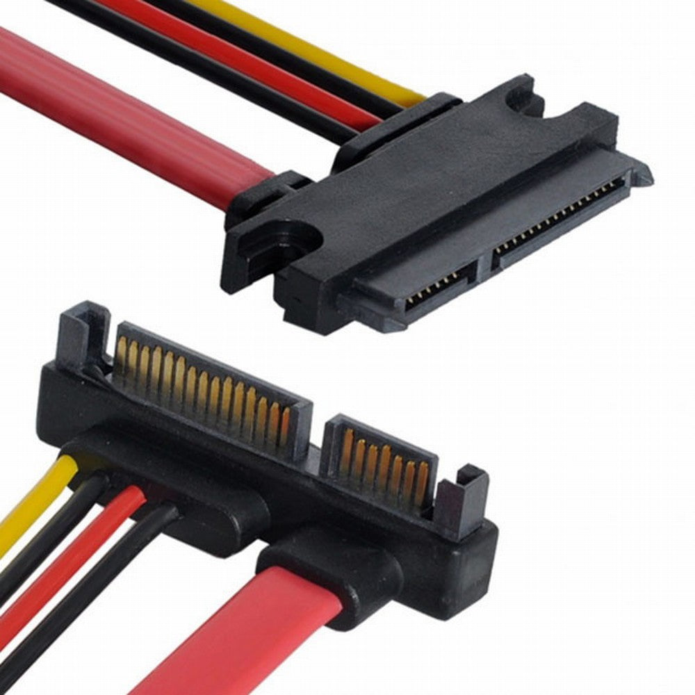 Chenyang Down Angled SATA III 3.0 7+15 22 Pin SATA Male to Female Data Power Extension Cable 30cm SA-065-DN