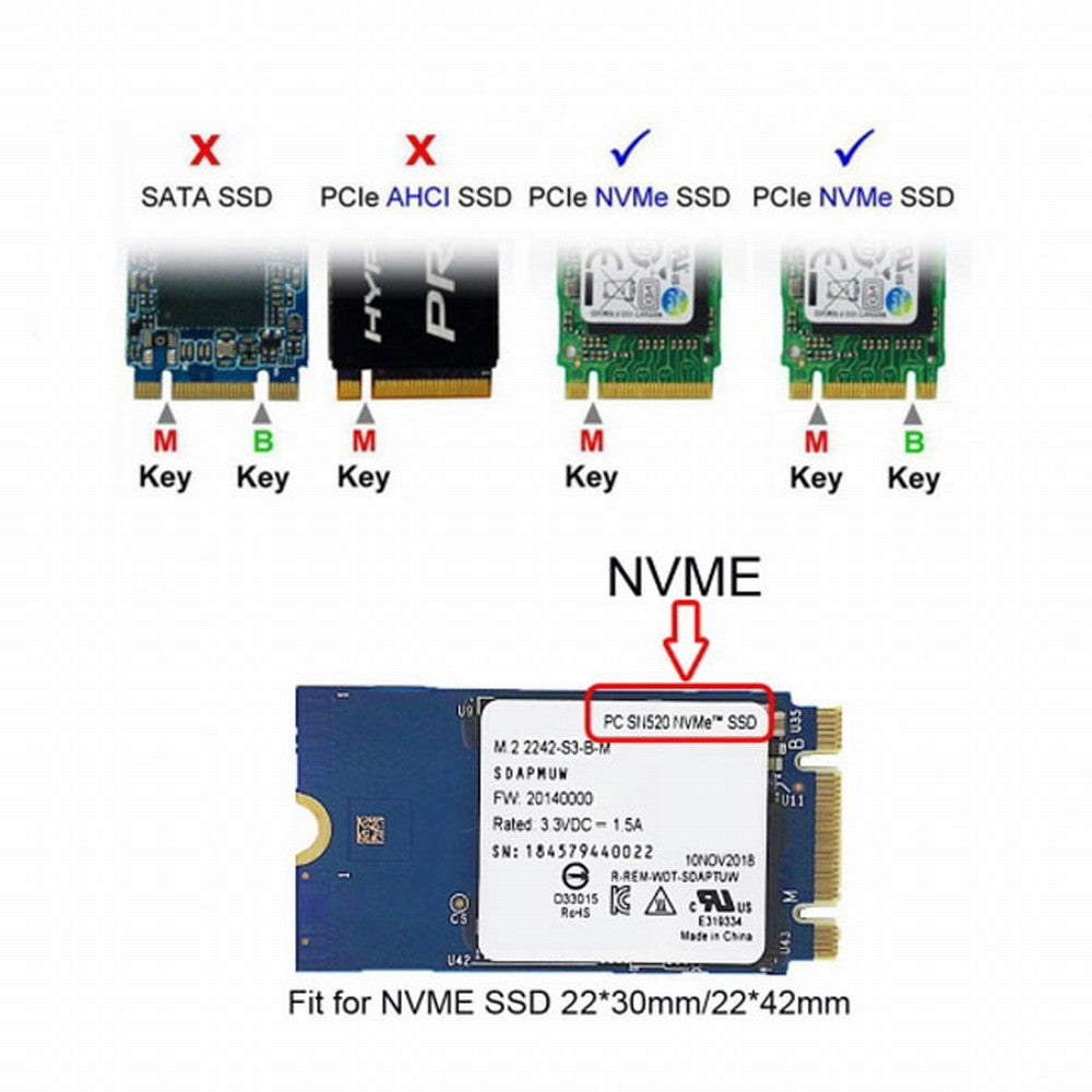 Chenyang USB 3.1 Gen2 10Gbps to NVME PCI-E M-Key Solid State Drive External Enclosure 2230/2242mm U3-047