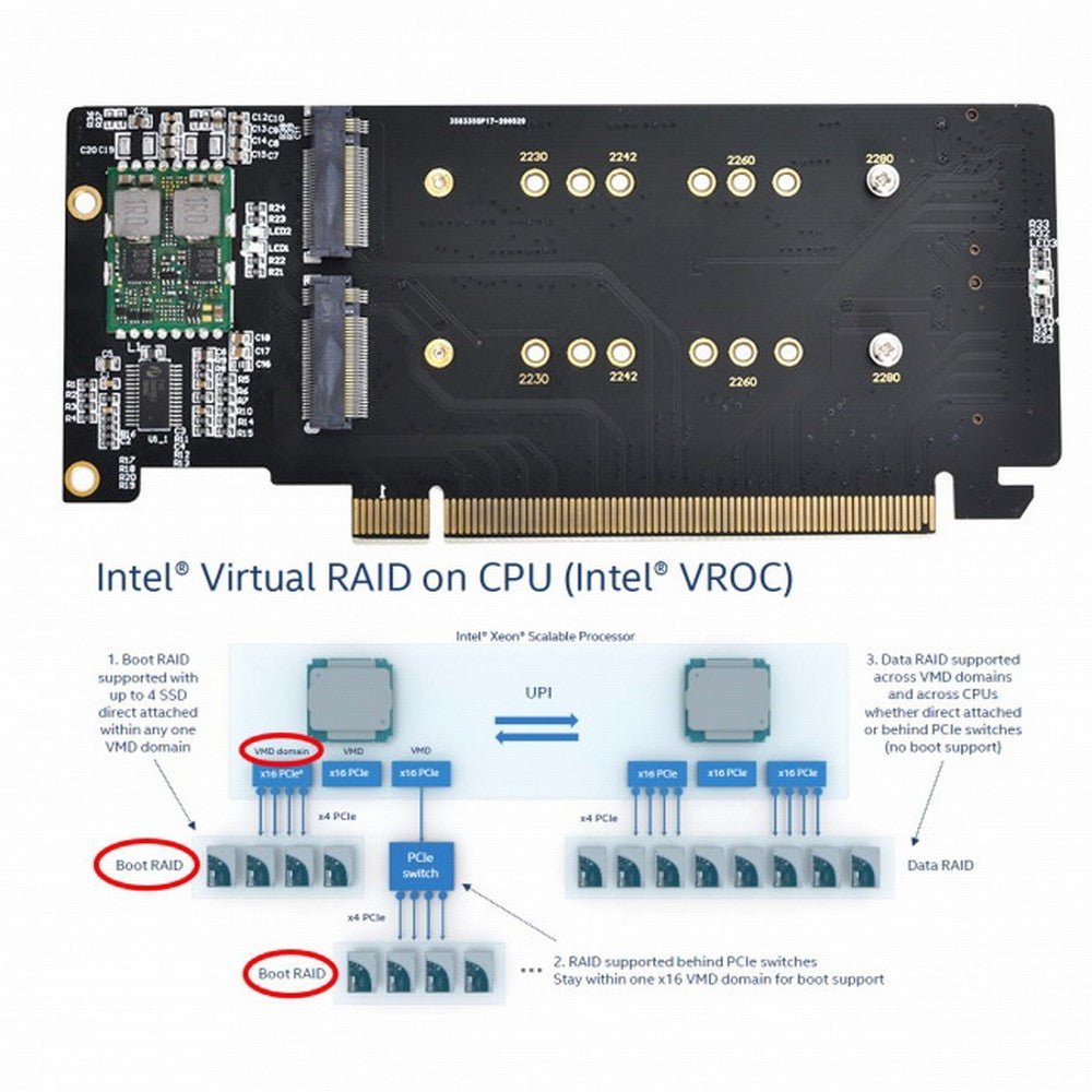 Chenyang 4X NVME M.2 AHCI to PCIE Express 3.0 Gen3 X16 Raid Card VROC Raid0 Hyper Adapter SA-024