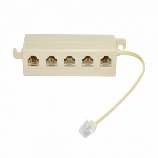 Chenyang 5 Way Outlet 6P4C RJ11 RJ12 Telephone Phone Modular Jack Line Splitter Adapter Beige 1-in-5-out CA-016