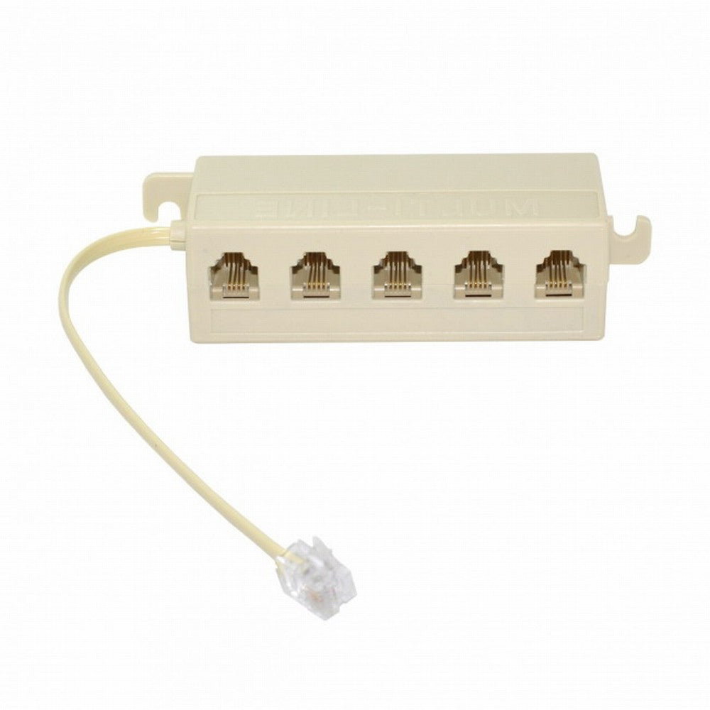 Chenyang 5 Way Outlet 6P4C RJ11 RJ12 Telephone Phone Modular Jack Line Splitter Adapter Beige 1-in-5-out CA-016