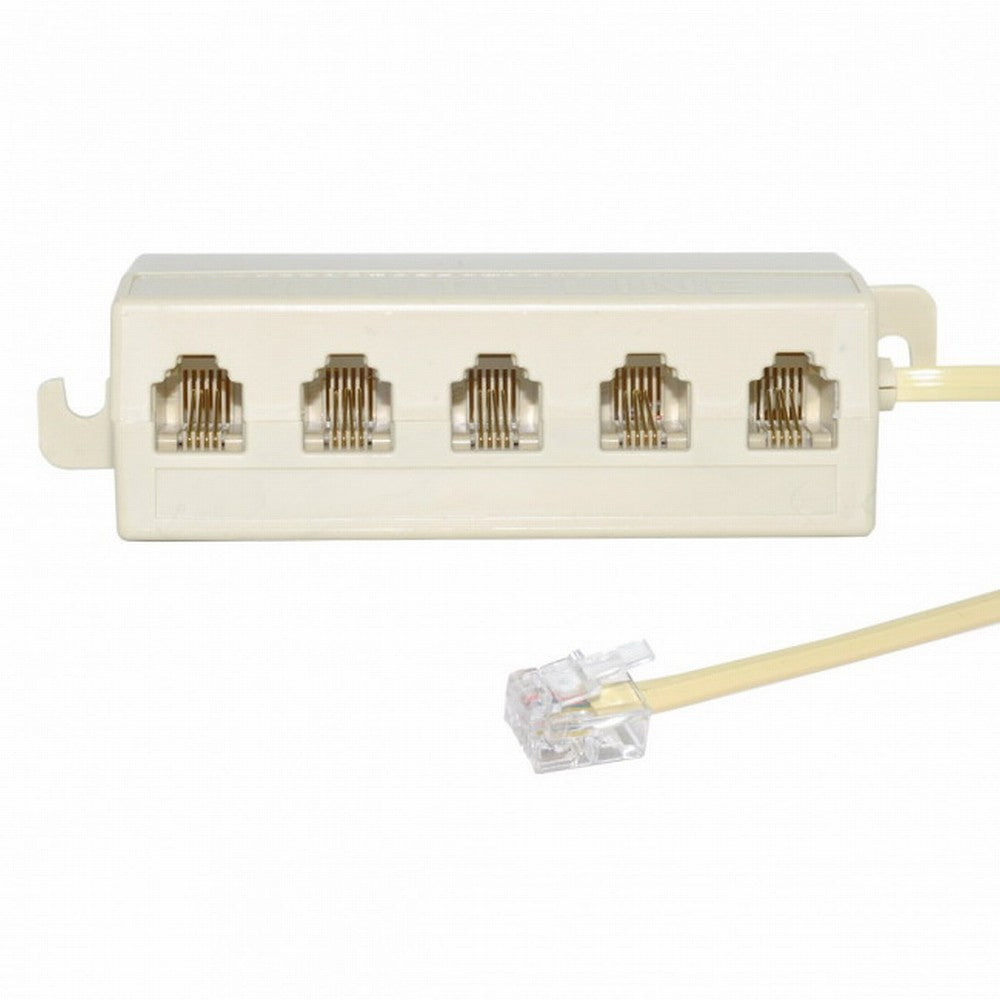 Chenyang 5 Way Outlet 6P4C RJ11 RJ12 Telephone Phone Modular Jack Line Splitter Adapter Beige 1-in-5-out CA-016