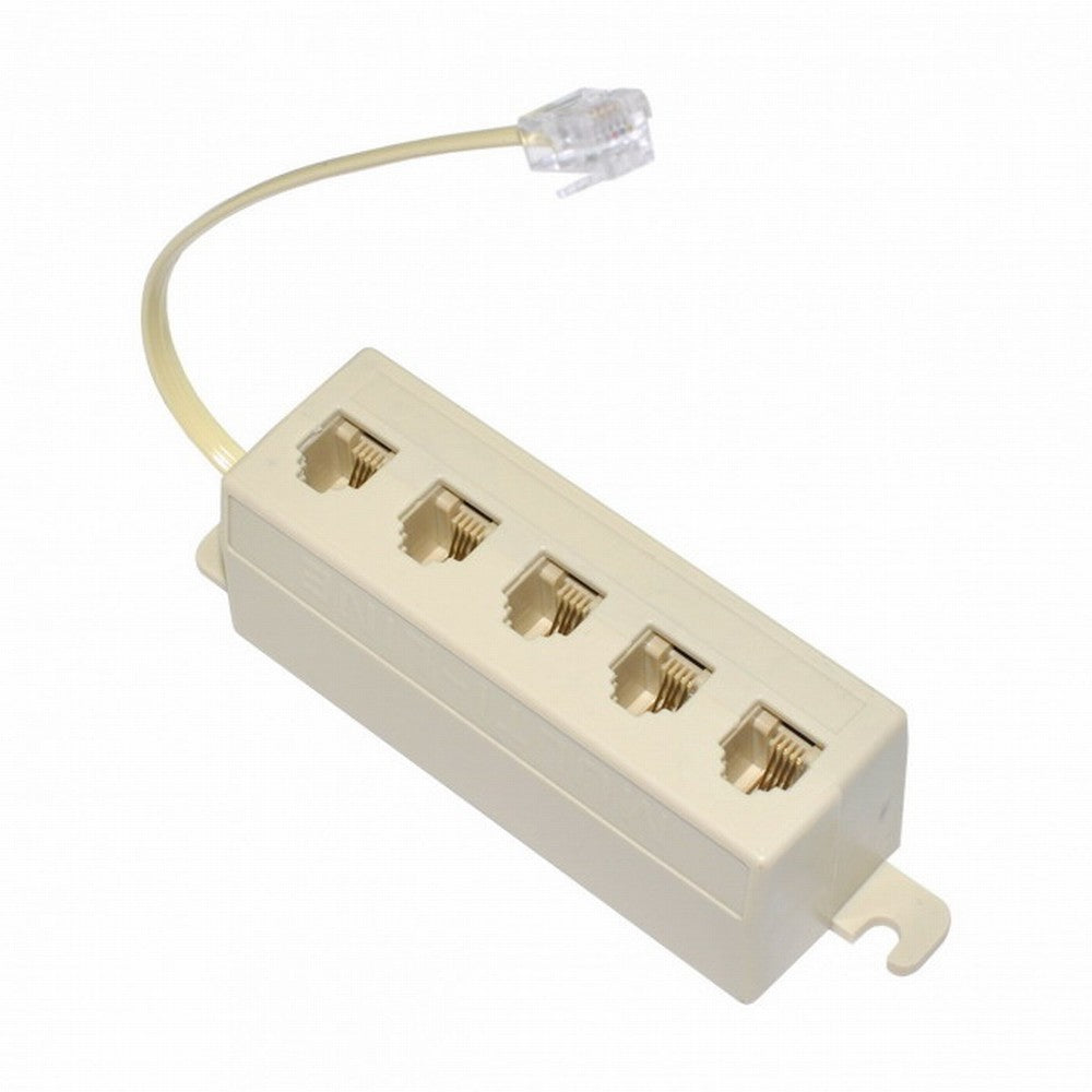 Chenyang 5 Way Outlet 6P4C RJ11 RJ12 Telephone Phone Modular Jack Line Splitter Adapter Beige 1-in-5-out CA-016