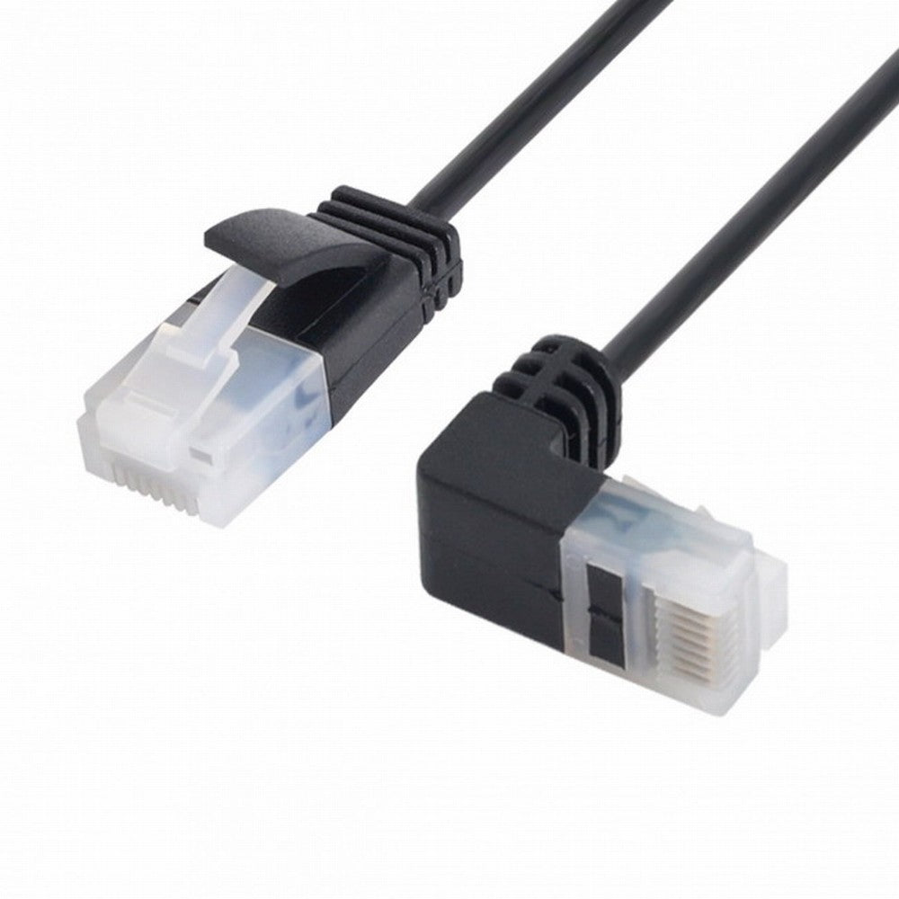 Chenyang Ultra Slim Cat6 Ethernet Cable RJ45 Down Angled to Straight UTP Network Cable Patch Cord 90 Degree Cat6a Lan for Laptop Router TV BOX CC-UT-009-DN