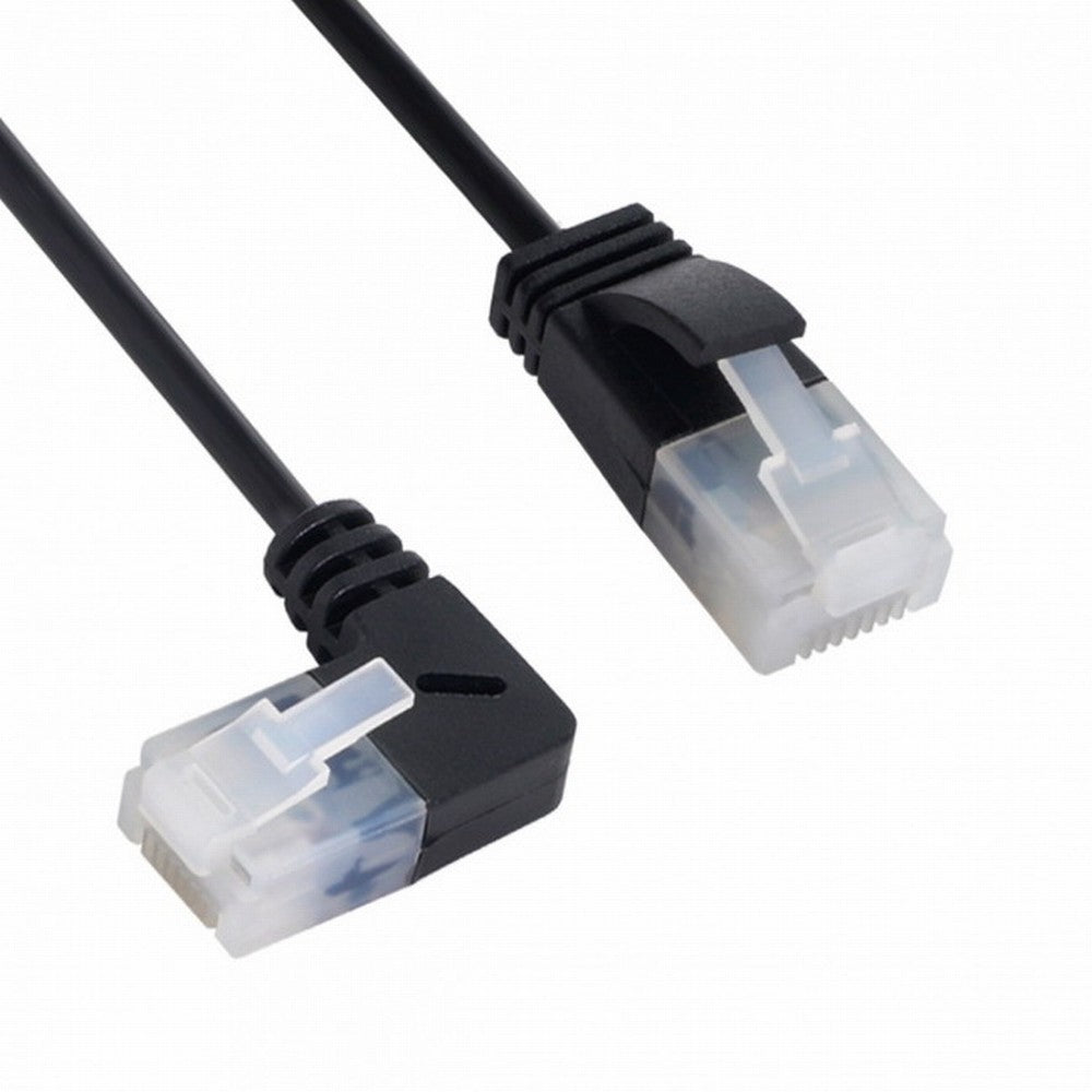 Chenyang Ultra Slim Cat6 Ethernet Cable RJ45 Left Angled to Straight UTP Network Cable Patch Cord 90 Degree Cat6a Lan for Laptop Router TV BOX CC-UT-009-LE