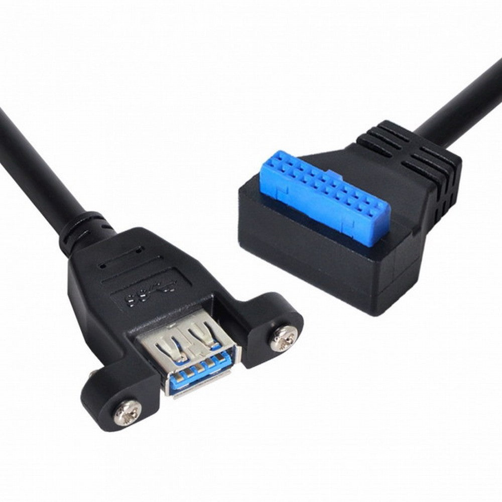 Chenyang USB 3.0 Single Port A Female Screw Mount Type to Down Angled Motherboard 20pin Header Cable 90 Degree U3-005-DN