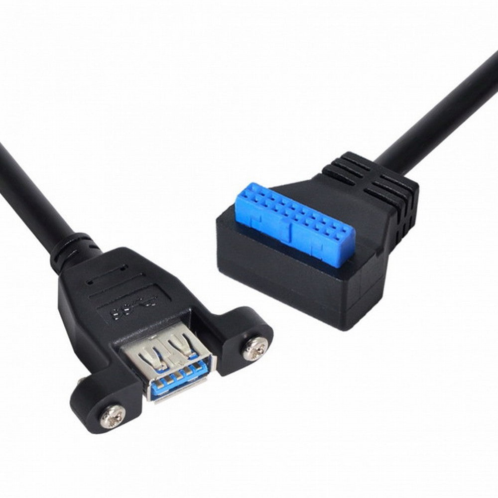 Chenyang USB 3.0 Single Port A Female Screw Mount Type to Up Angled Motherboard 20pin Header Cable 90 Degree U3-005-UP