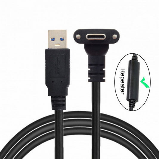 Chenyang 8.0M Down Up Angled USB 3.1 Type-C Dual Screw Locking to USB3.0 Data GL3523 Repeater Cable 90 Degree for Camera Oculus Quest Link UC-128-8.0M