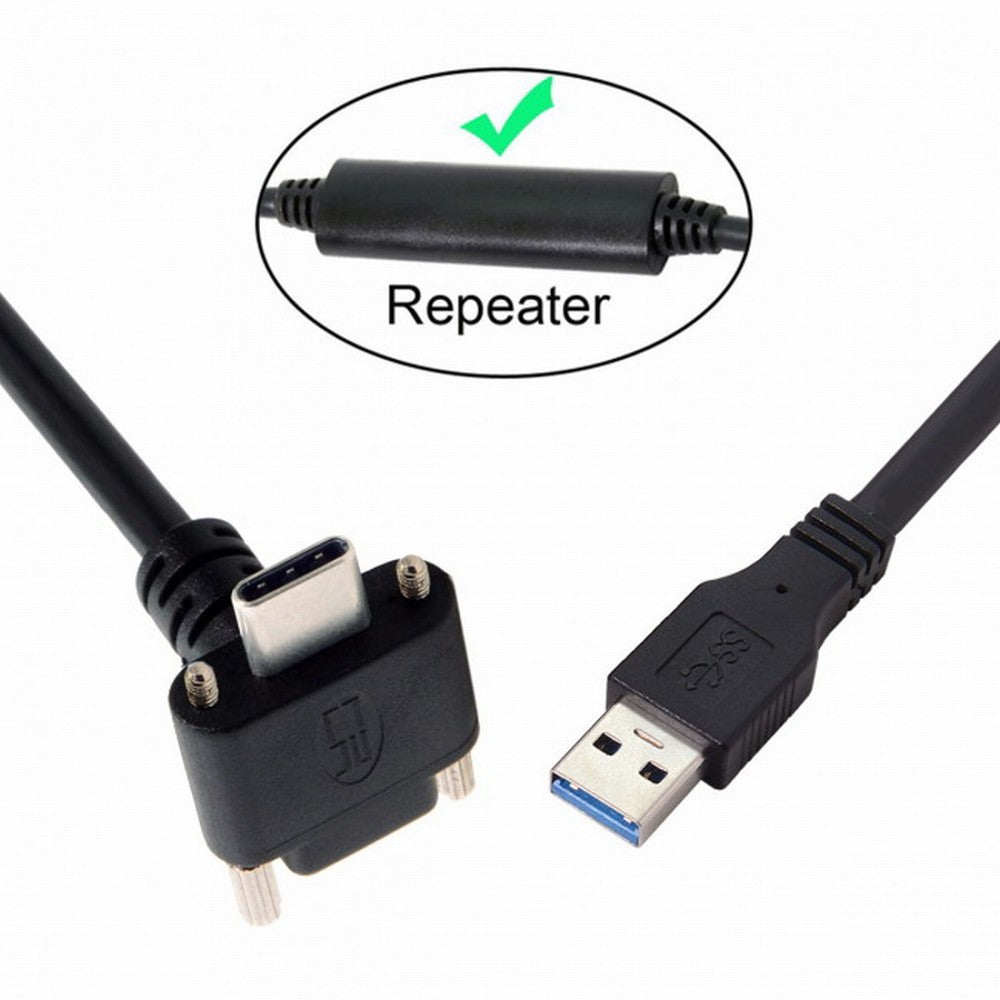 Chenyang 8.0M Down Up Angled USB 3.1 Type-C Dual Screw Locking to USB3.0 Data GL3523 Repeater Cable 90 Degree for Camera Oculus Quest Link UC-128-8.0M