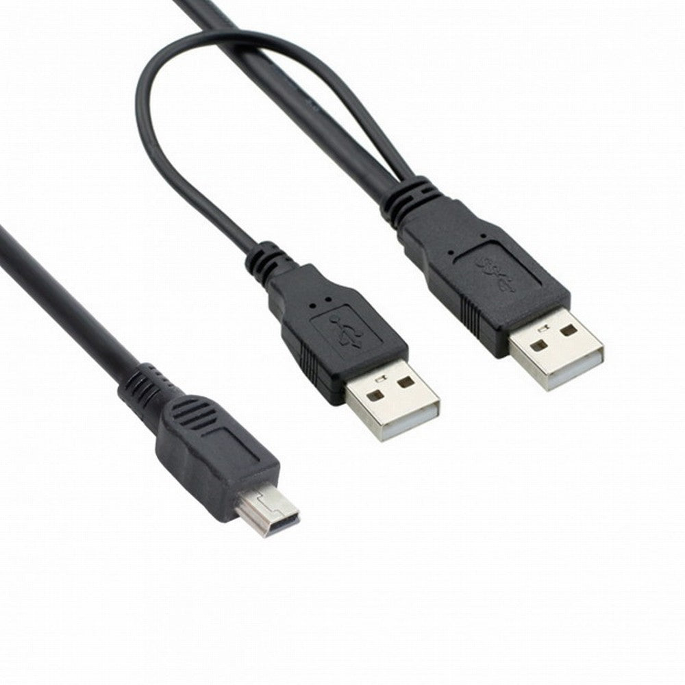 Chenyang USB2.0 Dual Two A type Male to Mini 5-Pin male Y Cable for Hard Disk Drive Case U2-023