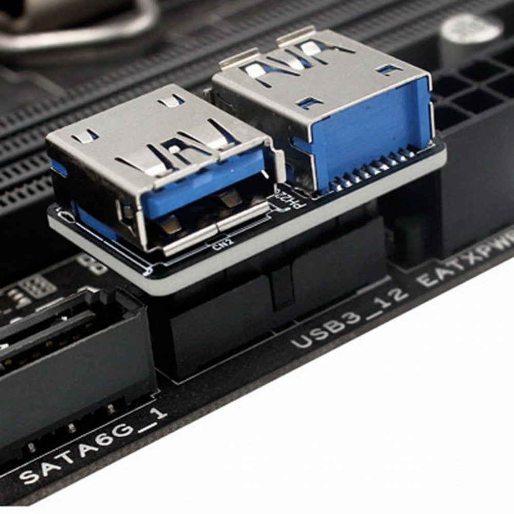 Chenyang Dual USB 3.0 A Type Female to Motherboard 20/19 Pin Box Header Slot Adapter PCBA Flat Type U3-056