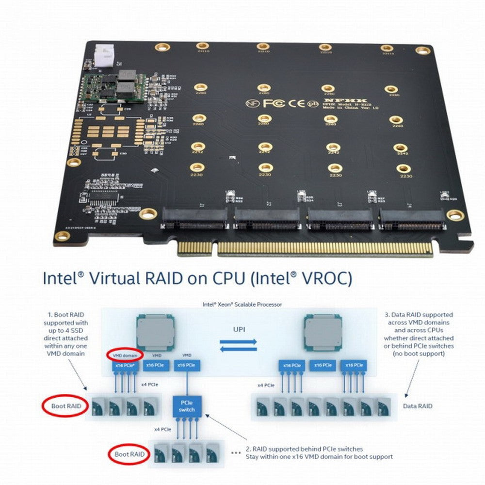 Chenyang 4X NVME M.2 AHCI to PCI-E Express 3.0 Gen3 X16 Raid Card with Fan VROC Raid0 Hyper Adapter SA-030