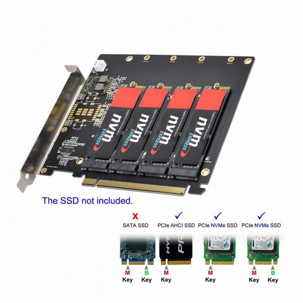 Chenyang 4X NVME M.2 AHCI to PCI-E Express 3.0 Gen3 X16 Raid Card with Fan VROC Raid0 Hyper Adapter SA-030