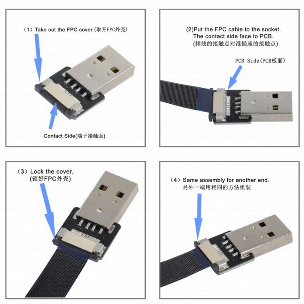 Chenyang USB 2.0 Type-A Male to Type-A Male Data Flat Slim FPC Cable for FPV Disk Scanner Printer CC-U2-031-BK