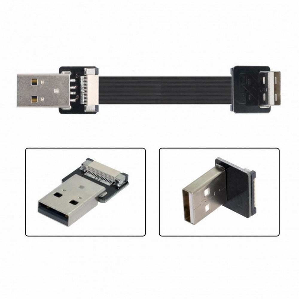 Chenyang Down Angled USB 2.0 Type-A Male to Type-A Male Data Flat Slim FPC Cable 90 Degree for FPV Disk Scanner Printer CC-U2-031-DN