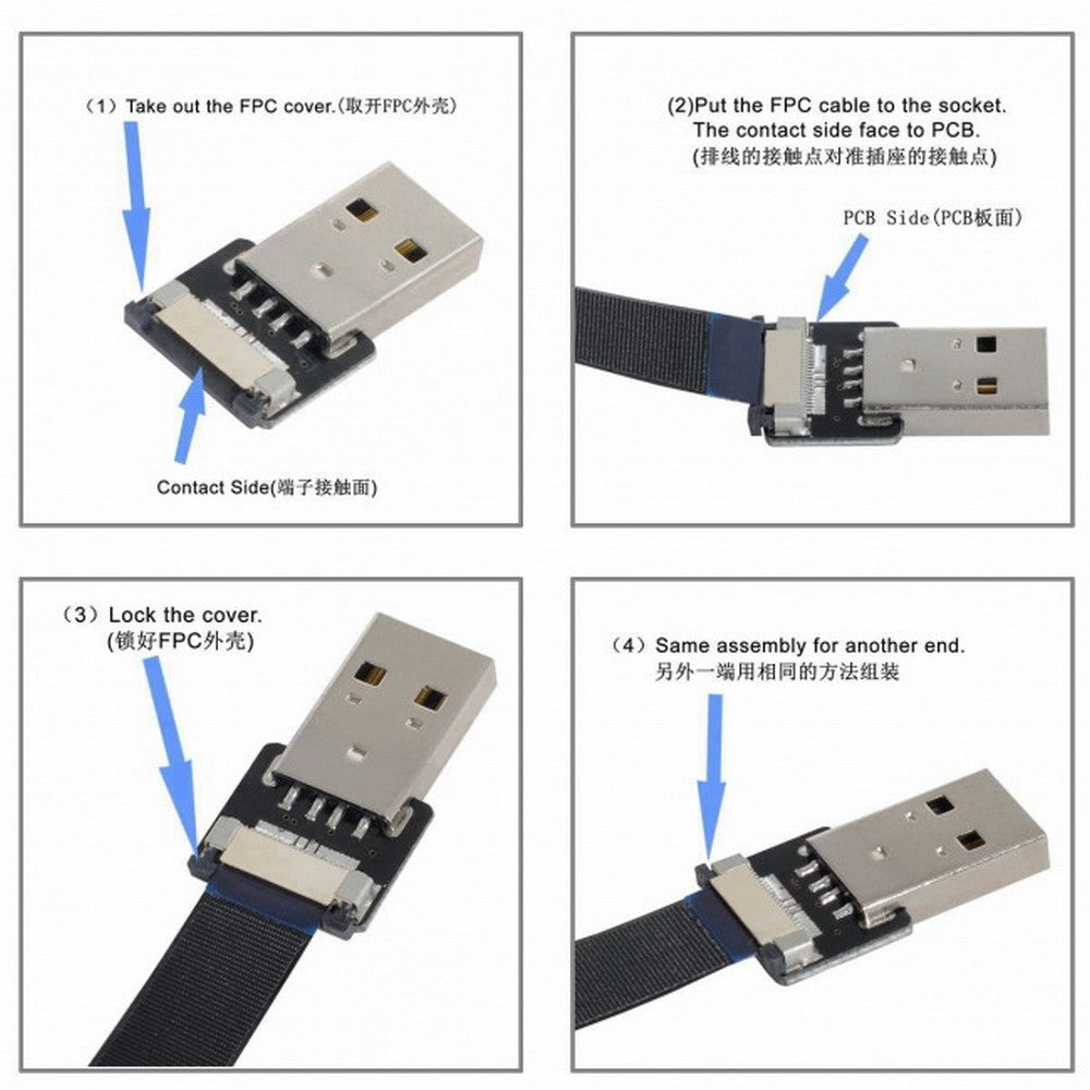 Chenyang Up Angled USB 2.0 Type-A Male to Type-A Male Data Flat Slim FPC Cable 90 Degree for FPV Disk Scanner Printer CC-U2-031-UP