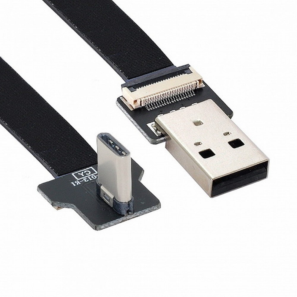 Chenyang Right Angled USB 2.0 Type-A Male to USB-C Type-C Male Data Flat Slim FPC Cable for FPV Disk Phone CC-U2-039-RI