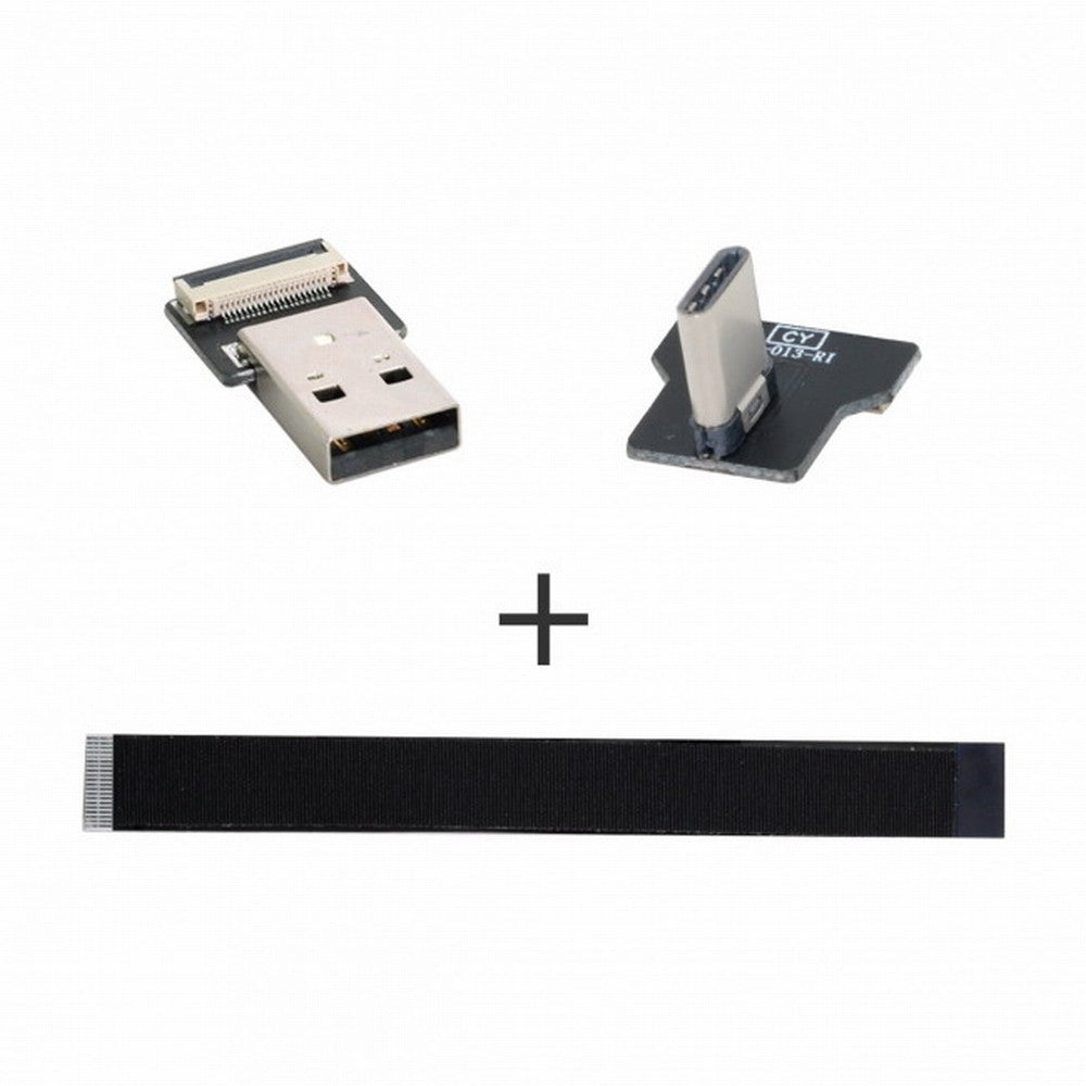 Chenyang Right Angled USB 2.0 Type-A Male to USB-C Type-C Male Data Flat Slim FPC Cable for FPV Disk Phone CC-U2-039-RI