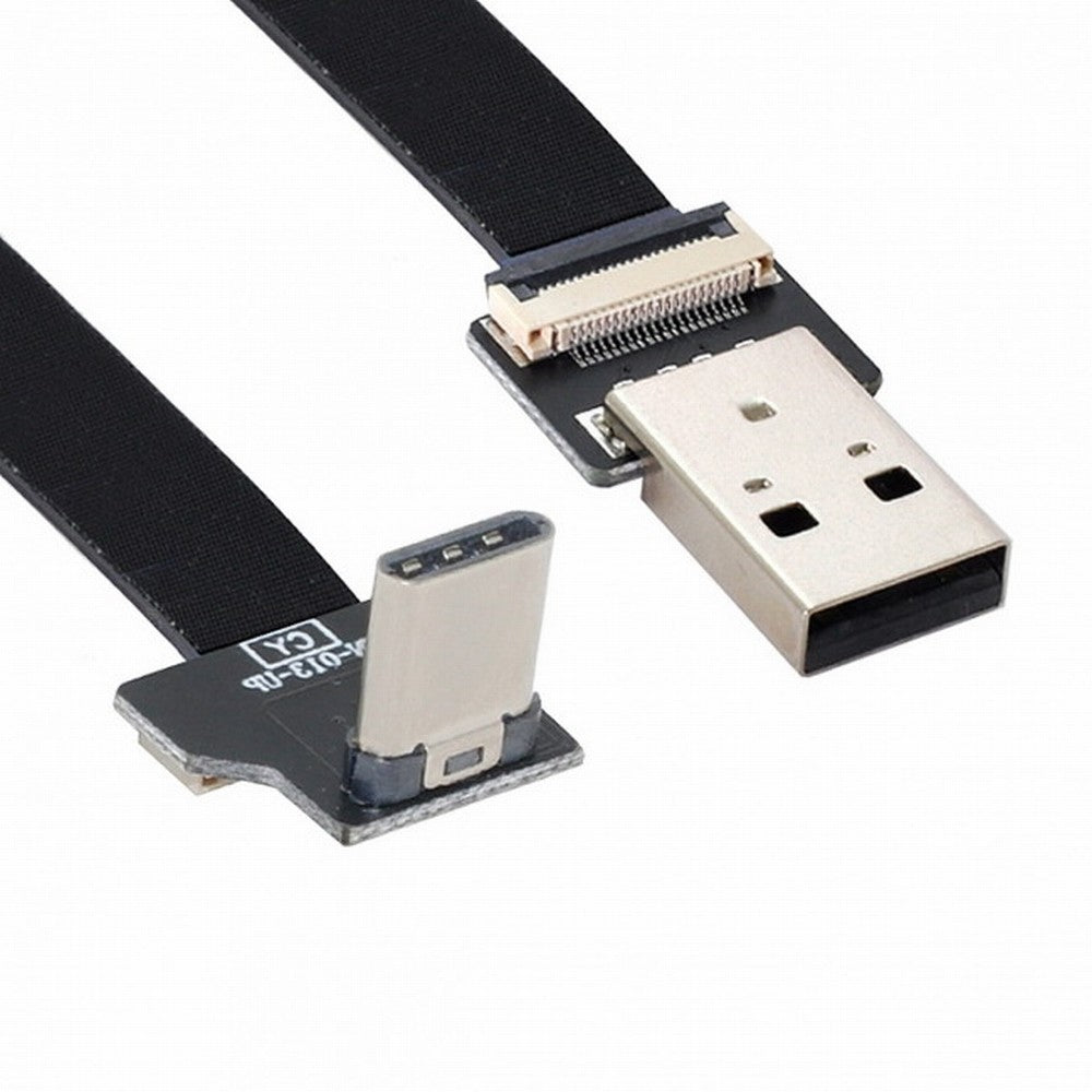 Chenyang Up Down Angled USB 2.0 Type-A Male to USB-C Type-C Male Data Flat Slim FPC Cable for FPV Disk Phone CC-U2-039-UP