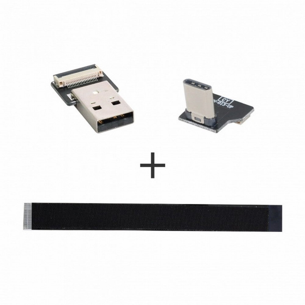 Chenyang Up Down Angled USB 2.0 Type-A Male to USB-C Type-C Male Data Flat Slim FPC Cable for FPV Disk Phone CC-U2-039-UP