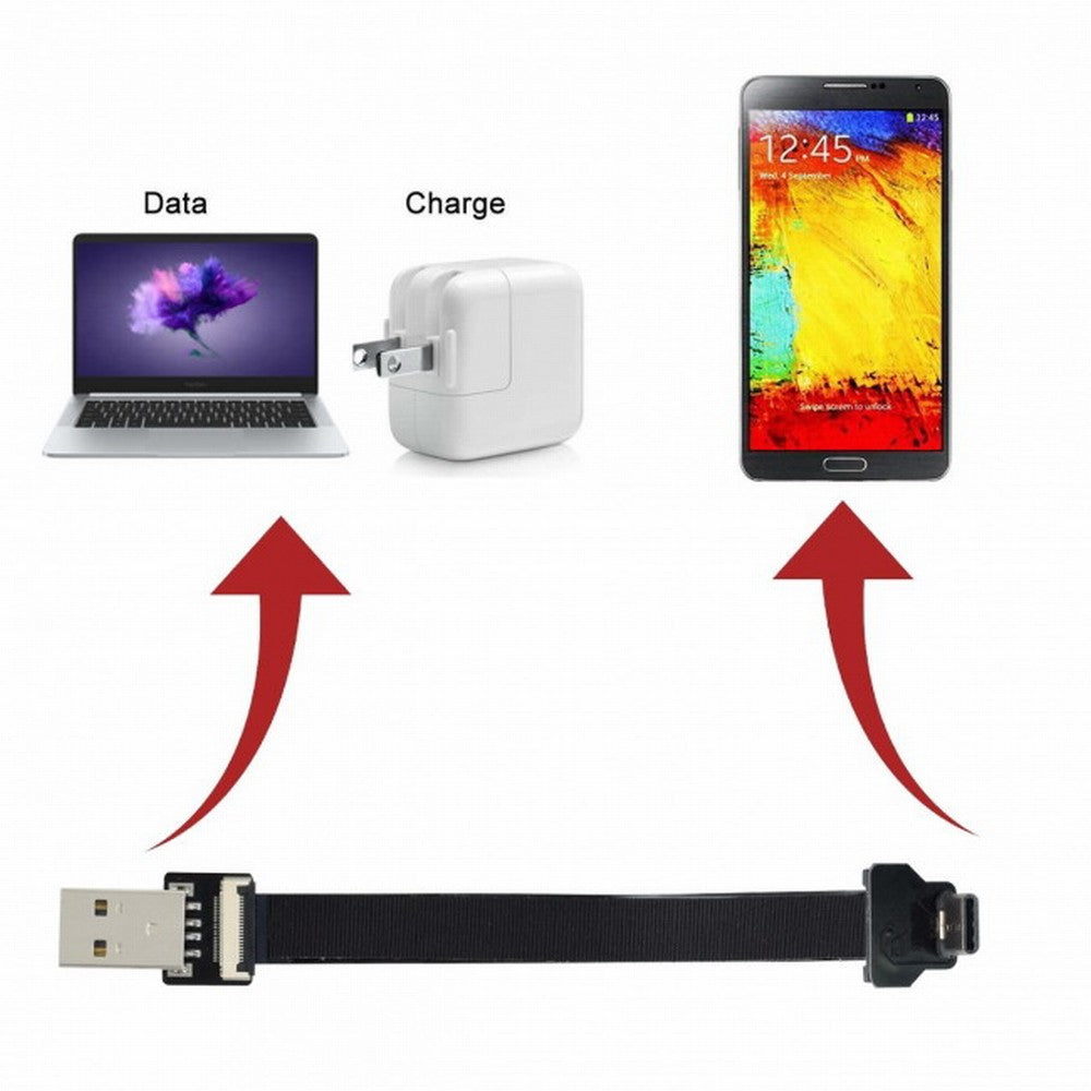 Chenyang Up Down Angled USB 2.0 Type-A Male to USB-C Type-C Male Data Flat Slim FPC Cable for FPV Disk Phone CC-U2-039-UP