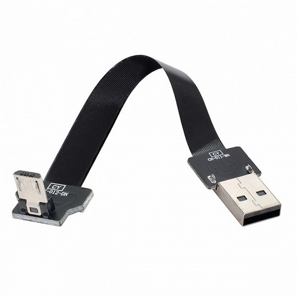 Chenyang Down Angled USB 2.0 Type-A Male to Micro USB 5Pin Male Data Flat Slim FPC Cable for FPV Disk Phone CC-U2-045-DN