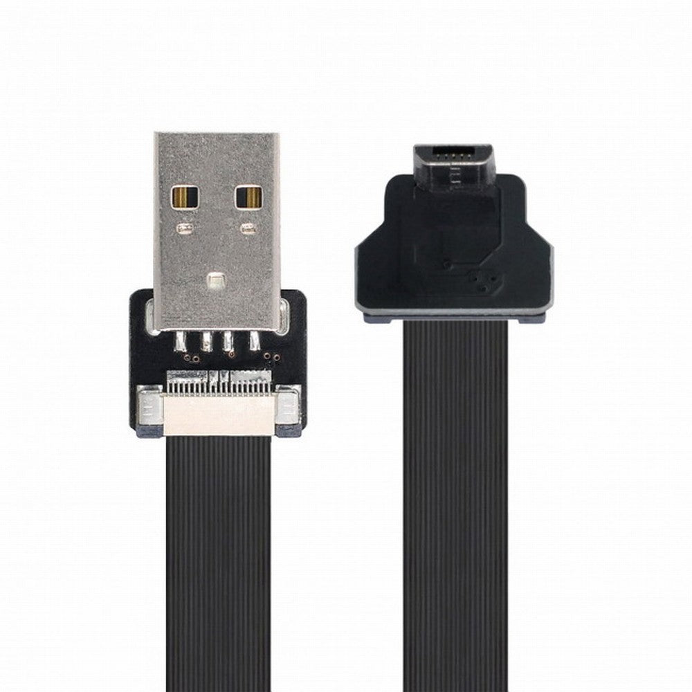 Chenyang Down Angled USB 2.0 Type-A Male to Micro USB 5Pin Male Data Flat Slim FPC Cable for FPV Disk Phone CC-U2-045-DN