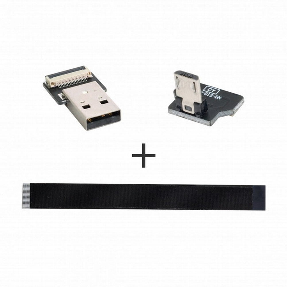 Chenyang Down Angled USB 2.0 Type-A Male to Micro USB 5Pin Male Data Flat Slim FPC Cable for FPV Disk Phone CC-U2-045-DN