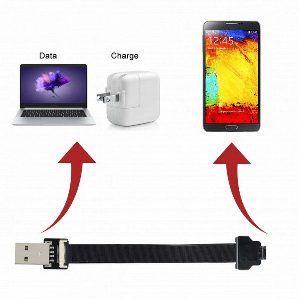 Chenyang Down Angled USB 2.0 Type-A Male to Micro USB 5Pin Male Data Flat Slim FPC Cable for FPV Disk Phone CC-U2-045-DN