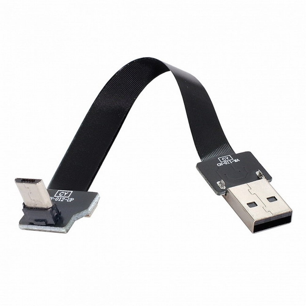 Chenyang Up Angled USB 2.0 Type-A Male to Micro USB 5Pin Male Data Flat Slim FPC Cable for FPV Disk Phone CC-U2-045-UP