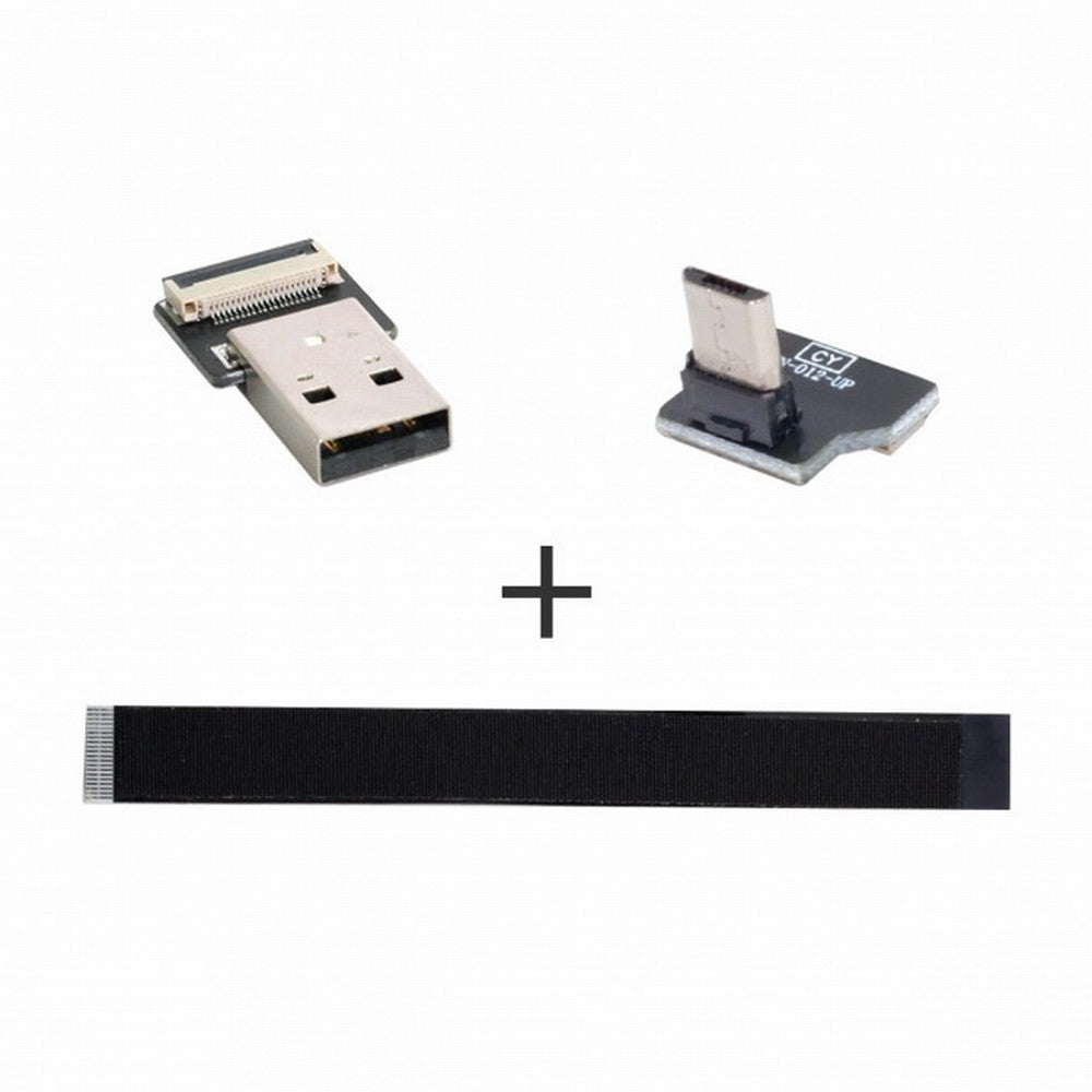 Chenyang Up Angled USB 2.0 Type-A Male to Micro USB 5Pin Male Data Flat Slim FPC Cable for FPV Disk Phone CC-U2-045-UP