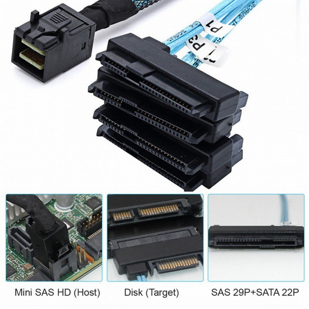 Chenyang Internal Mini SAS SFF-8643 Host to 4 SAS 29Pin SFF-8482 Target Disk 6Gbps Data Server Raid Cable SF-012