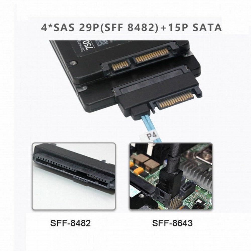 Chenyang Internal 36 Pin Mini SAS SFF-8087 Host to 4 SFF-8482 Target SAS Hard Disk and SATA Power Cable 50cm SF-091-0.5M