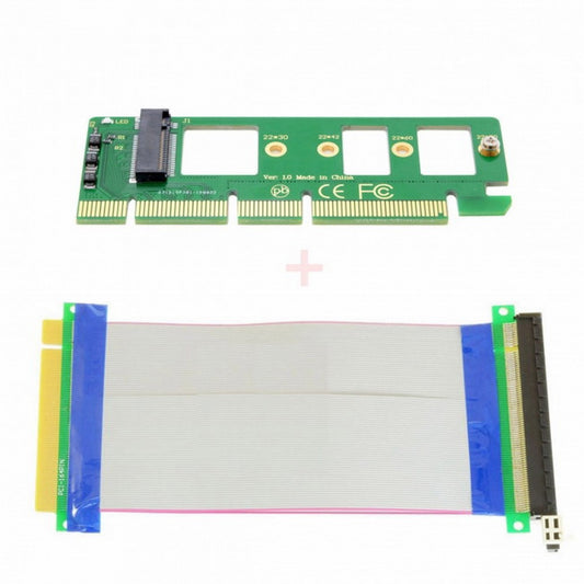 Chenyang NGFF M-key NVME AHCI SSD to PCI-E 3.0 16x x16 Vertical Adapter with Cable Male to Female Extension EP-075+SA-001-GR