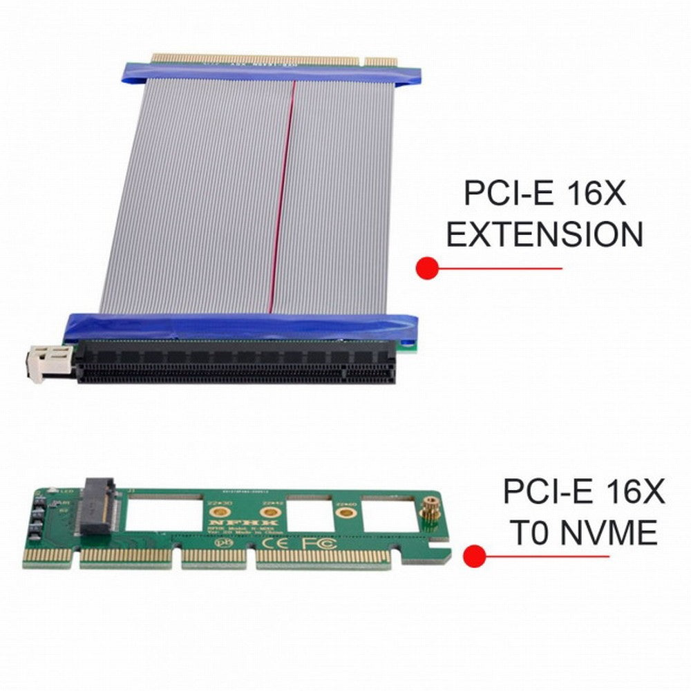 Chenyang NGFF M-key NVME AHCI SSD to PCI-E 3.0 16x x16 Vertical Adapter with Cable Male to Female Extension EP-075+SA-001-GR