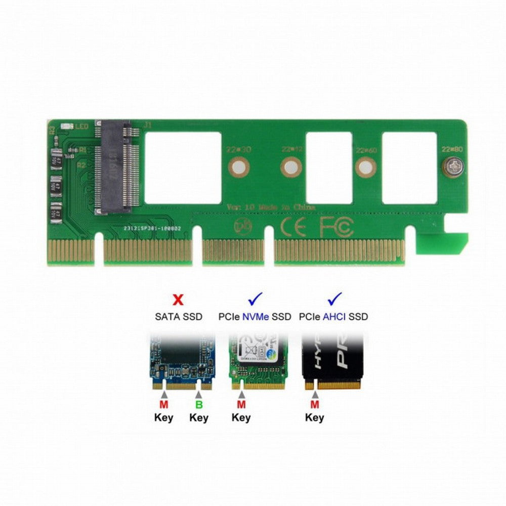 Chenyang NGFF M-key NVME AHCI SSD to PCI-E 3.0 16x x16 Vertical Adapter with Cable Male to Female Extension EP-075+SA-001-GR