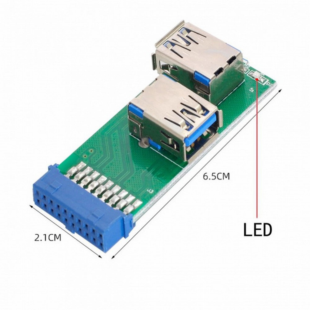 Chenyang Dual Side USB 3.0 A Type Female to Motherboard 20Pin 19 Pin Box Header Slot Adapter PCBA with LED U3-071