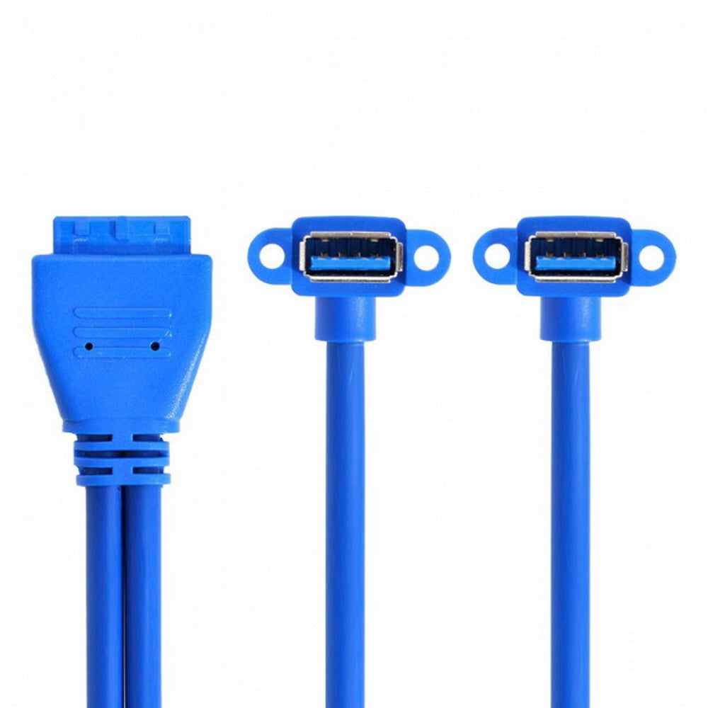 Chenyang Up Angled USB 3.0 A Type Dual Female to Motherboard 20Pin 19 Pin Box Header Slot Panel Mount Cable 50cm U3-063