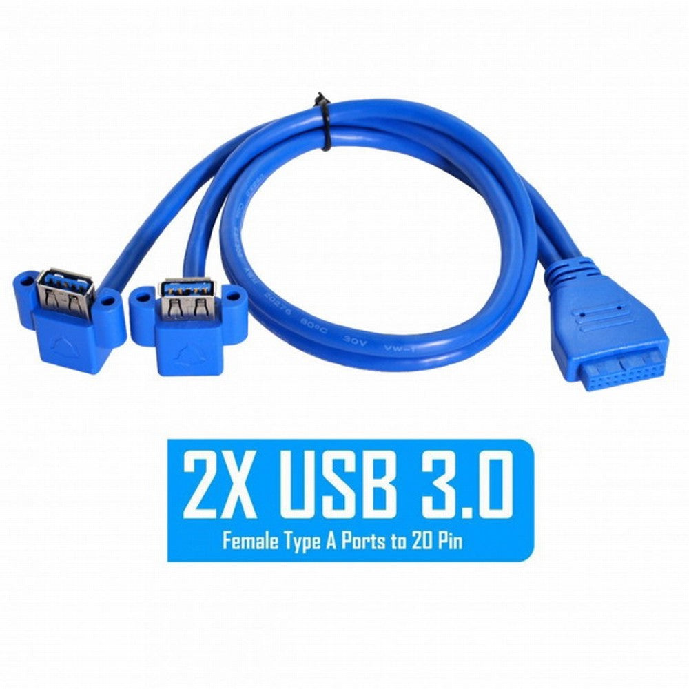 Chenyang Up Angled USB 3.0 A Type Dual Female to Motherboard 20Pin 19 Pin Box Header Slot Panel Mount Cable 50cm U3-063