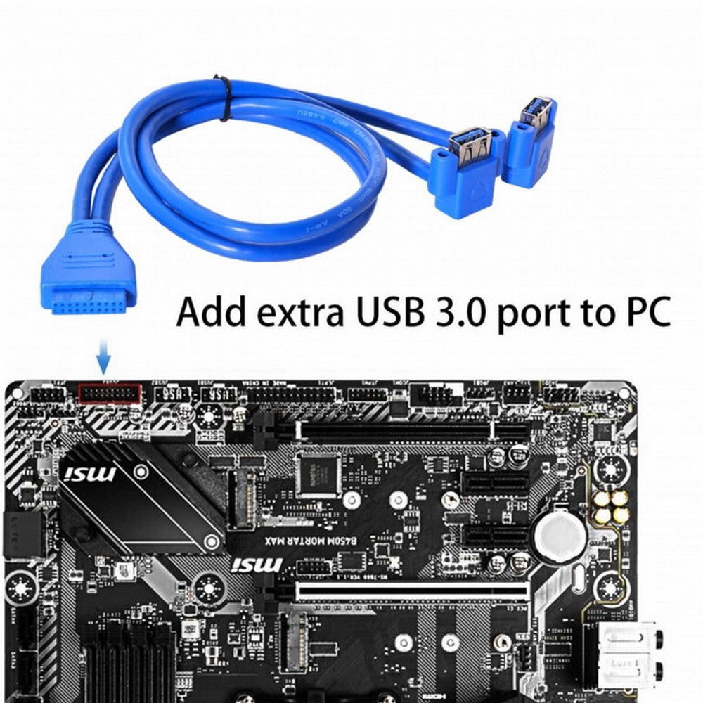 Chenyang Up Angled USB 3.0 A Type Dual Female to Motherboard 20Pin 19 Pin Box Header Slot Panel Mount Cable 50cm U3-063