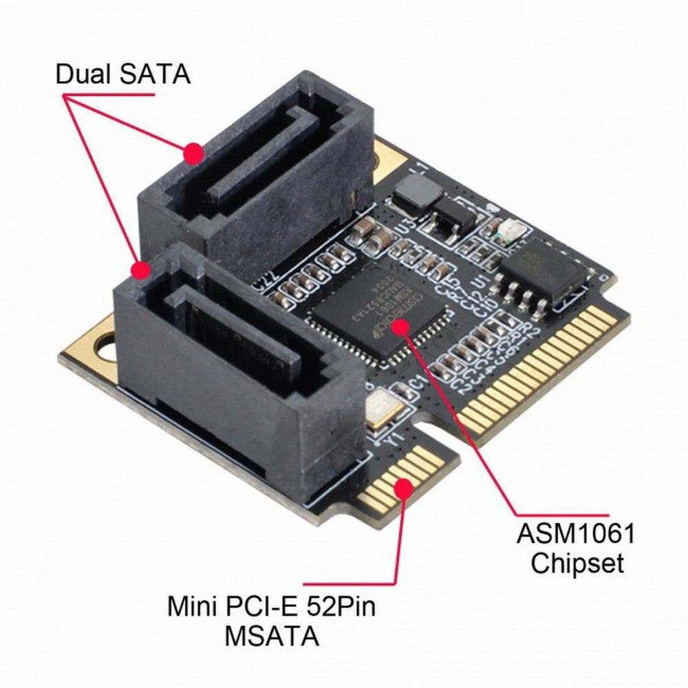 Chenyang Mini PCI-E PCI Express to SATA 3.0 Dual Ports Adapter Converter Hard Drive Extension Card SA-033-2P