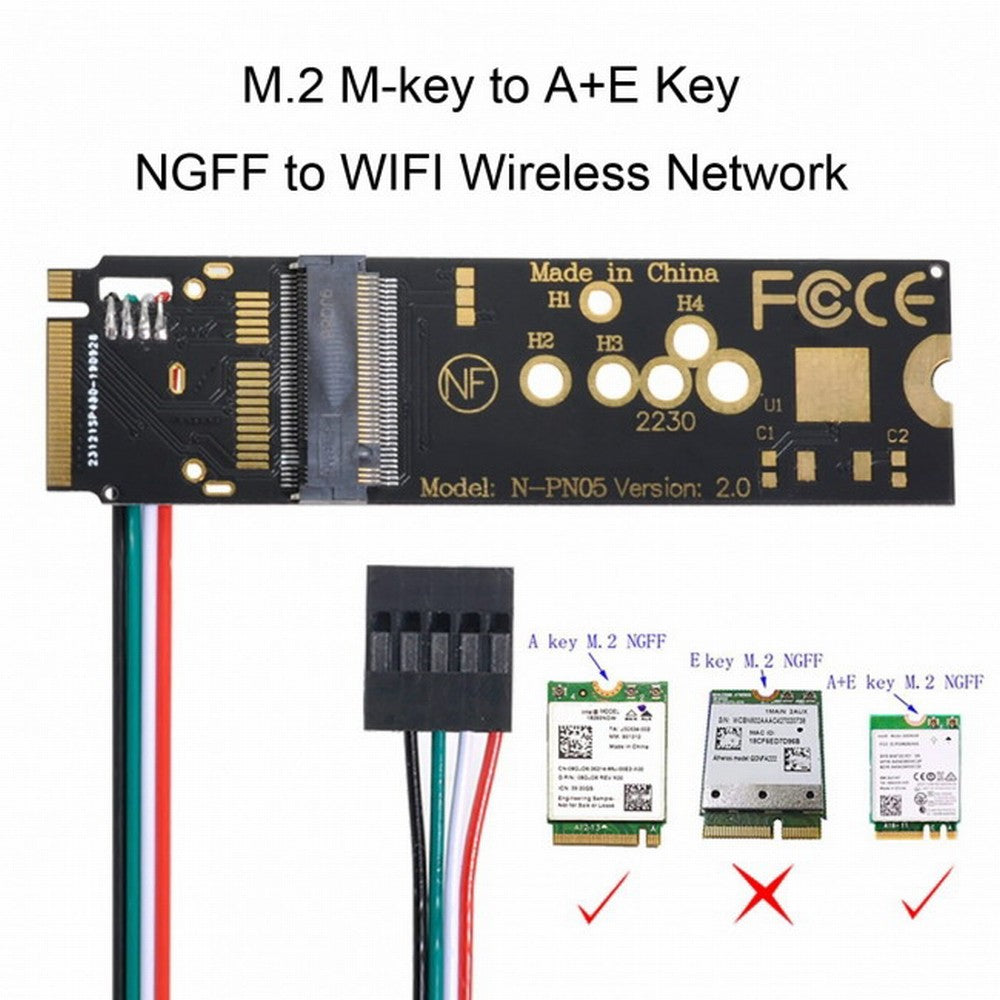 Chenyang Wireless NGFF A/E-Key WiFi Card to M.2 NGFF Key-M NVME SSD Adapter for AX200 Wifi 6 Bluetooth 5.1 EP-002