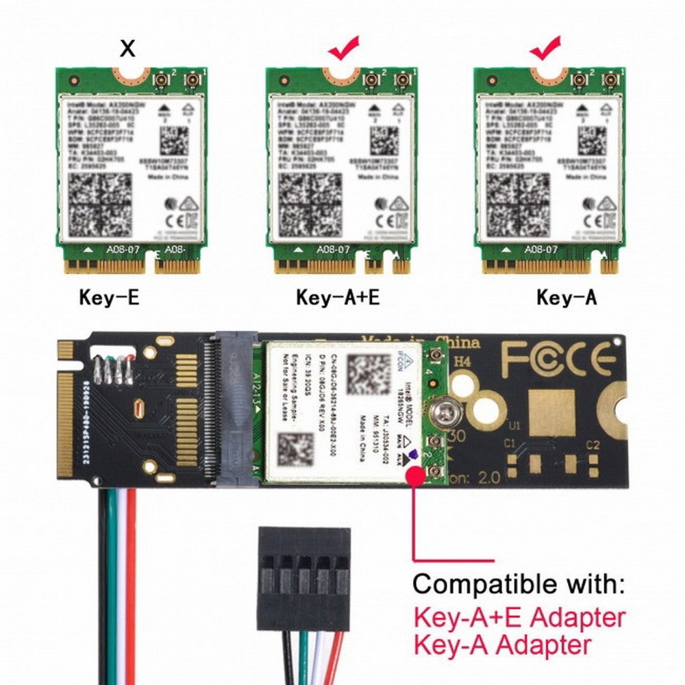 Chenyang Wireless NGFF A/E-Key WiFi Card to M.2 NGFF Key-M NVME SSD Adapter for AX200 Wifi 6 Bluetooth 5.1 EP-002