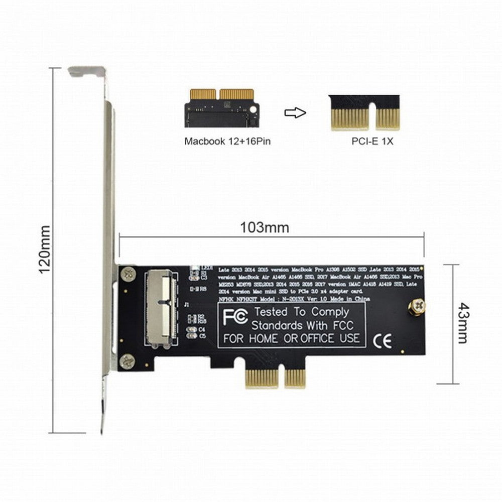 Chenyang PCI Express PCI-E 1X to 12+16Pin 2013-2017 Mac Pro Air SSD Convert Card for A1493 A1502 A1465 A1466 SA-143