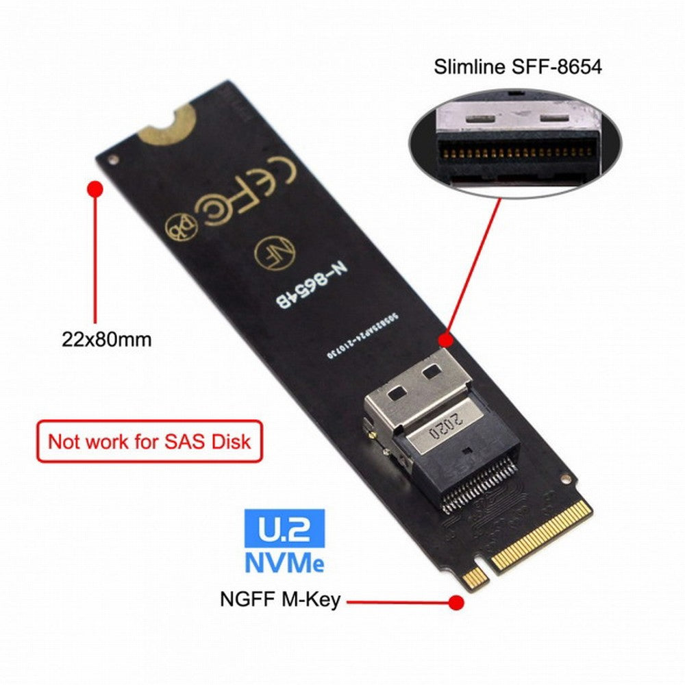 Chenyang NGFF M-Key NVME to SFF-8654 Slimline SAS Card Adapter and U.2 U2 SFF-8639 NVME PCIe SSD Cable for Mainboard SSD SF-013+104