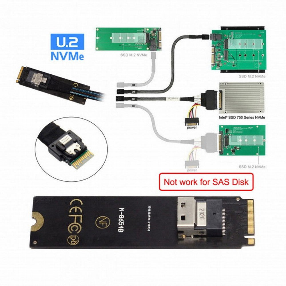 Chenyang NGFF M-Key NVME to SFF-8654 Slimline SAS Card Adapter and U.2 U2 SFF-8639 NVME PCIe SSD Cable for Mainboard SSD SF-013+104