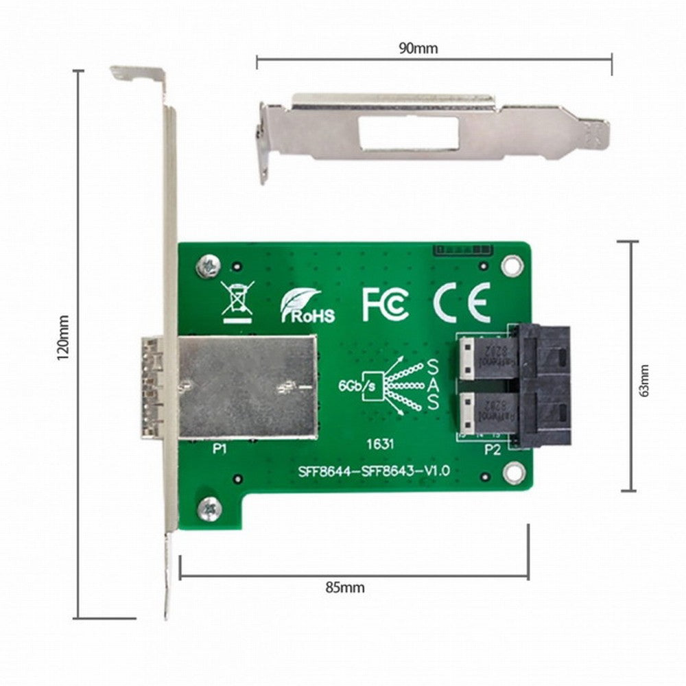 Chenyang Dual Ports Mini SAS HD SFF-8644 To Internal SAS HD SFF-8643 PCBA Female Adapter With Low Profile Bracket SF-021