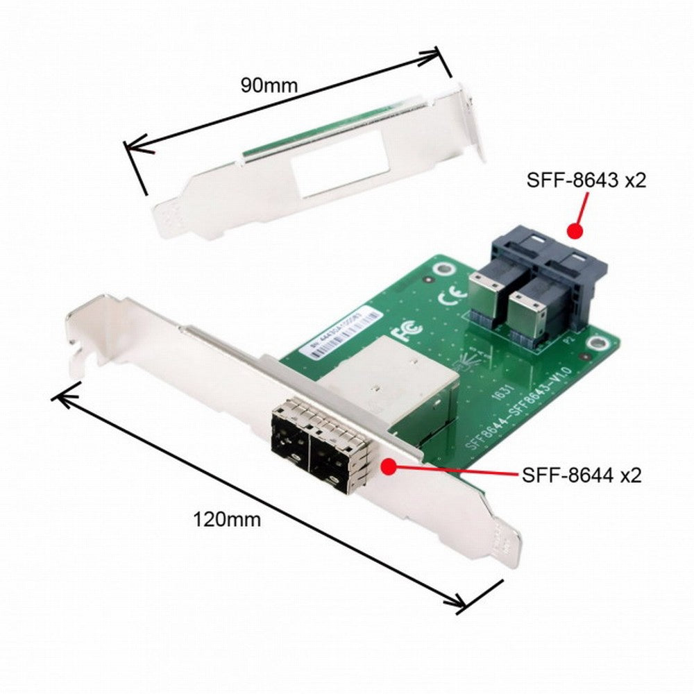 Chenyang Dual Ports Mini SAS HD SFF-8644 To Internal SAS HD SFF-8643 PCBA Female Adapter With Low Profile Bracket SF-021