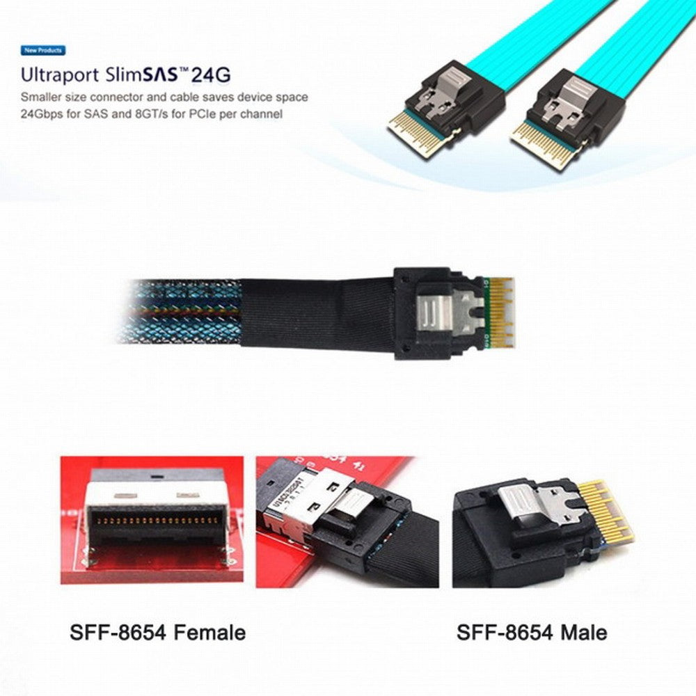 Chenyang PCI-E Slimline SAS 4.0 SFF-8654 4i 38pin Host to SFF-8654 Slim SAS Target Cable 50cm SF-100